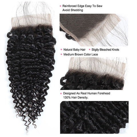 Malaysian Curly Weave Hair 3 Bundles with  Lace Closure Virgin Human Hair