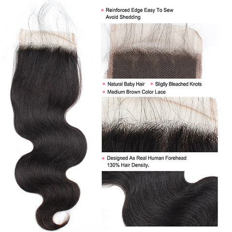 Malaysian Body Wave Hair 3 Bundles with Lace Closure Virgin Human Hair