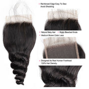 Virgin Indian Loose Wave Hair 4 Bundles with 4*4 Closure