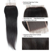 Virgin Indian Straight 4 Bundles With 4*4 Lace Closure Virgin Human Hair