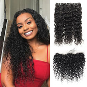 Virgin Malaysian Water Wave 3 Bundles with Lace Frontal Human Hair