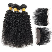 Curly Hair 100% Human Virgin Hair Indian Hair 4 Bundles with 13*4 Frontal