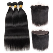 Virgin Malaysian Straight Hair 3 Bundles with 13*4 Lace Frontal Closure