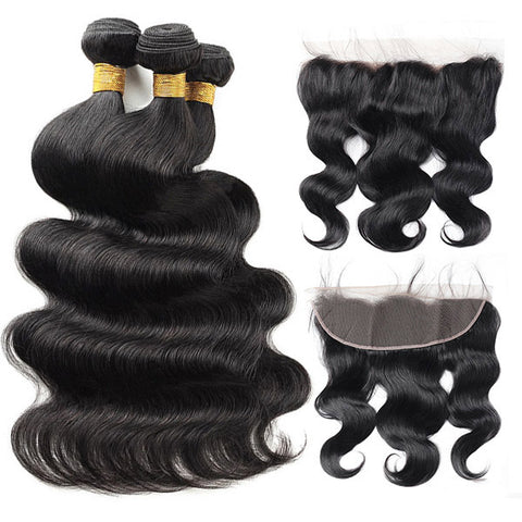 Indian Body Wave 3 Bundles With 13*4 Lace Frontal Virgin Human Hair