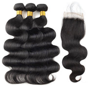 Malaysian Body Wave Hair 3 Bundles with Lace Closure Virgin Human Hair