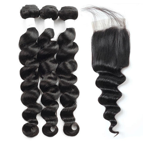 Brazilian Loose Deep Wave 3 Bundles Wave With 4*4 Lace Closure