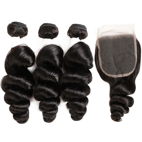 Brazilian Hair Loose Wave 3 Bundles With 4*4 Lace Closure