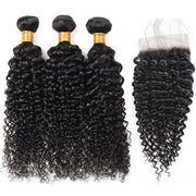 Malaysian Curly Weave Hair 3 Bundles with  Lace Closure Virgin Human Hair