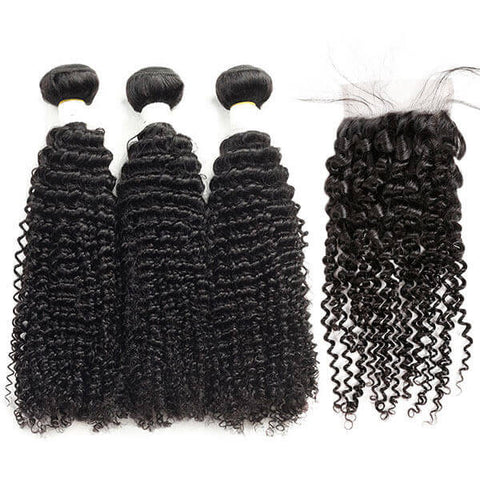 Brazilian Curly Hair 3 Bundles With Lace Closure