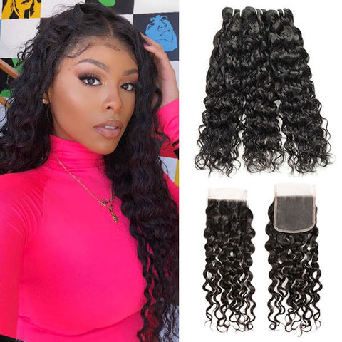 Brazilian Water Wave 3 Bundles  With Closure 