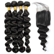 100% Virgin Indian Loose Deep Wave Hair 4 Bundles with Closure