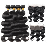 100% Human Virgin Indian Body Wave Hair 4 Bundles with Frontal