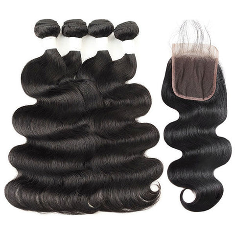 Brazilian Body Wave Virgin Remy Hair 4pcs With Lace Closure