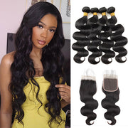 Malaysian Body Wave Hair 3 Bundles with Lace Closure Virgin Human Hair