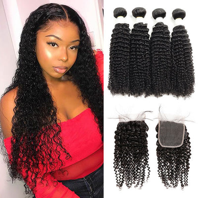 Brazilian Curly Hair 4 Bundles With Closure 