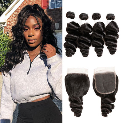 4 Bundles Brazilian Loose Wave With Closure 