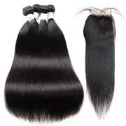 Brazilian Straight Hair 4 Bundles With 4*4 Lace Closure