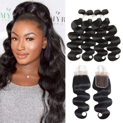 Brazilian Body Wave Virgin Remy Hair 4pcs With Lace Closure