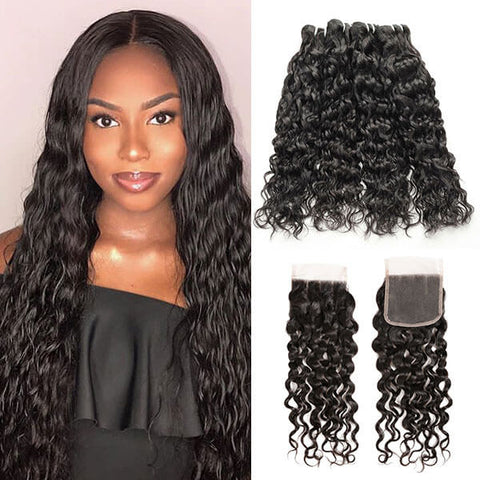 4 Bundles Brazilian Water Wave With Closure