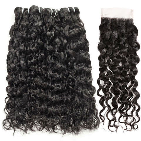 4 Bundles Brazilian Water Wave With Closure