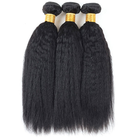 Indian Hair Kinky Straight 3 Bundles with 4*4 Lace Closure Virgin Hair  Hair