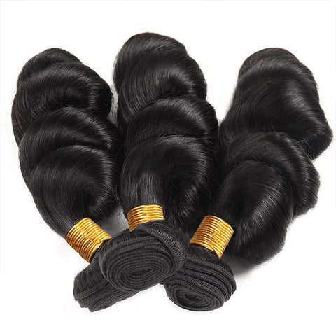 Indian Hair Loose Wave 3 Bundles with 4*4 Lace Closure Virgin Human Hair