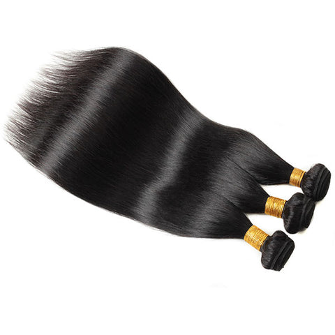 Indian Straight Hair 3 Bundles with Closure Virgin Hair