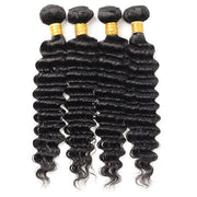 100% Human Virgin Hair Indian Deep Wave Hair 4 Bundles with Frontal