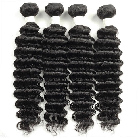 Deep Wave Brazilian Hair 4 Bundles With Lace Closure