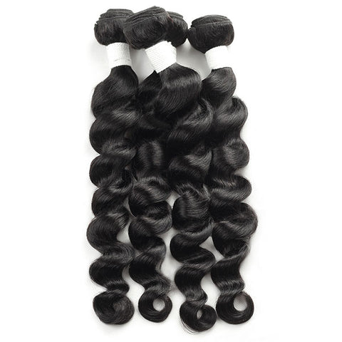 Brazilian  Loose Deep Wave 4 Bundles With 4*4 Lace Closures