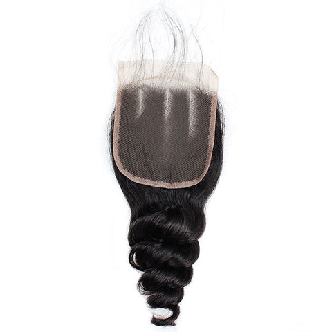 Indian Hair Loose Wave 3 Bundles with 4*4 Lace Closure Virgin Human Hair