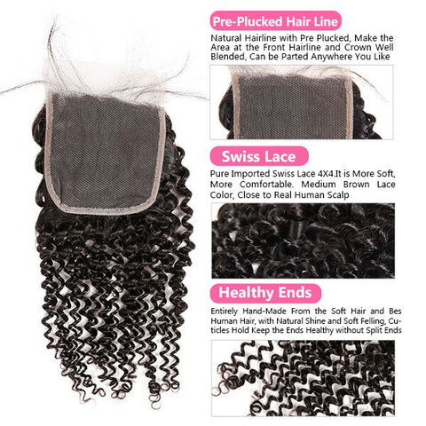 Brazilian Curly Hair 4 Bundles With Closure 