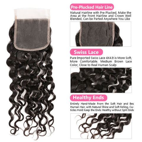 4 Bundles Brazilian Water Wave With Closure