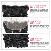 Virgin Indian Loose Wave Virgin Human Hair 3 Bundles with Lace Frontal