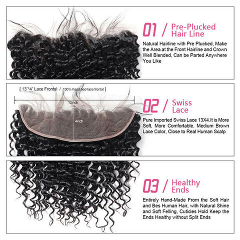 Human Virgin Hair Indian Deep Wave Hair 4 Bundles with Frontal