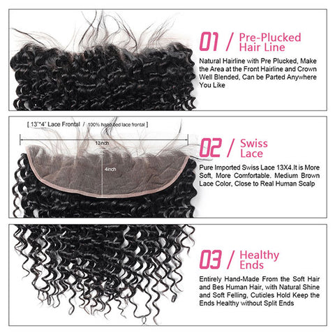 Virgin Indian Deep Wave 3 Bundles with 13*4 Lace Frontal Virgin Human Hair