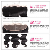 Virgin Malaysian Body Wave Hair 3 Bundles with Lace Frontal