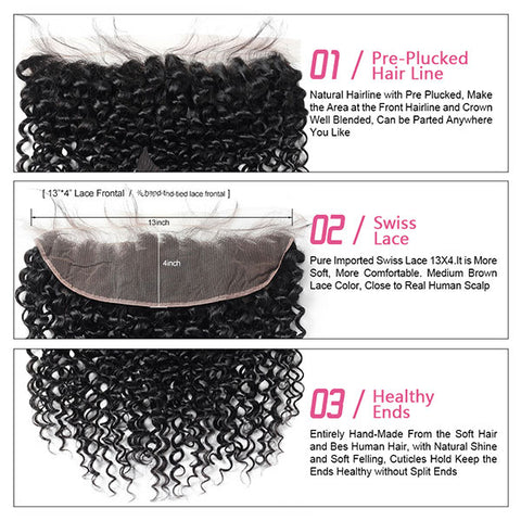 Virgin Malaysian Kinky Curly Wave 3 Bundles with 13*4 Lace Frontal Human Hair