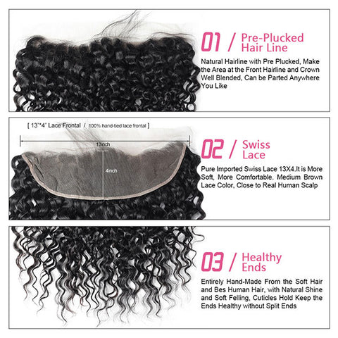 Virgin Malaysian Water Wave 3 Bundles with Lace Frontal Human Hair